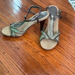 Metallic T Strap Heels